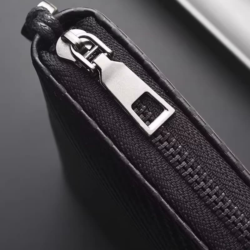 メンズ長財布 炭素繊維風型押し薄型ラウンドファスナー長財布