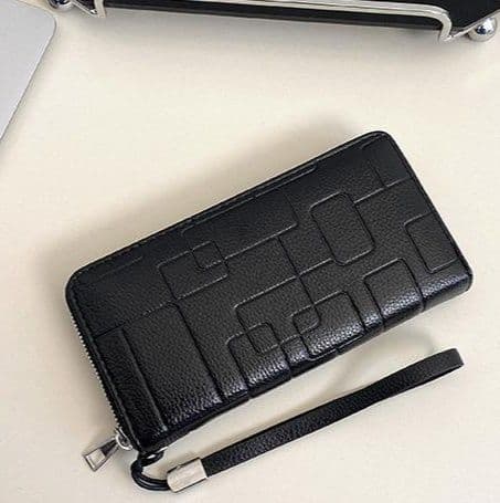 メンズ長財布 編み込み風型押し薄型長財布
