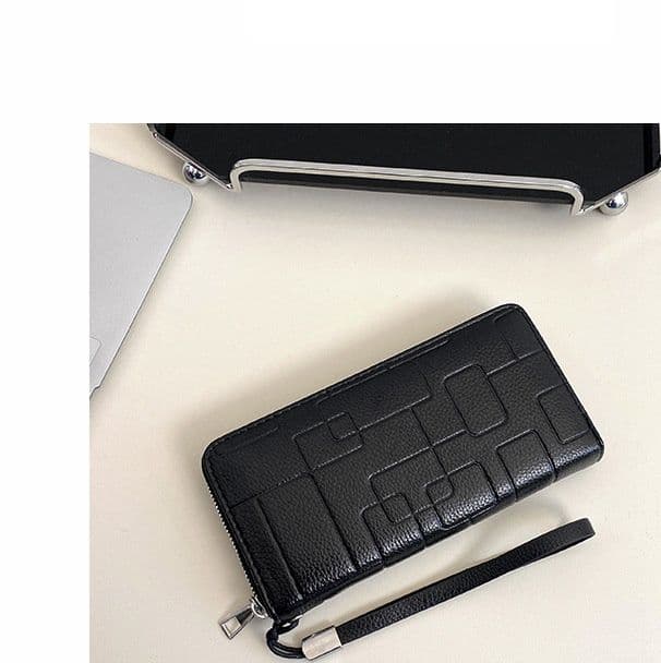 メンズ長財布 編み込み風型押し薄型長財布
