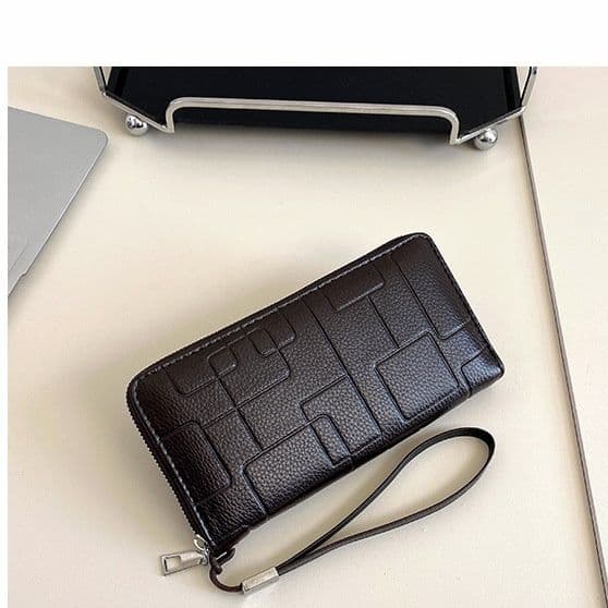 メンズ長財布 編み込み風型押し薄型長財布