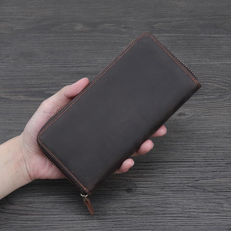 メンズ長財布 本革製薄型ファスナー付き長財布