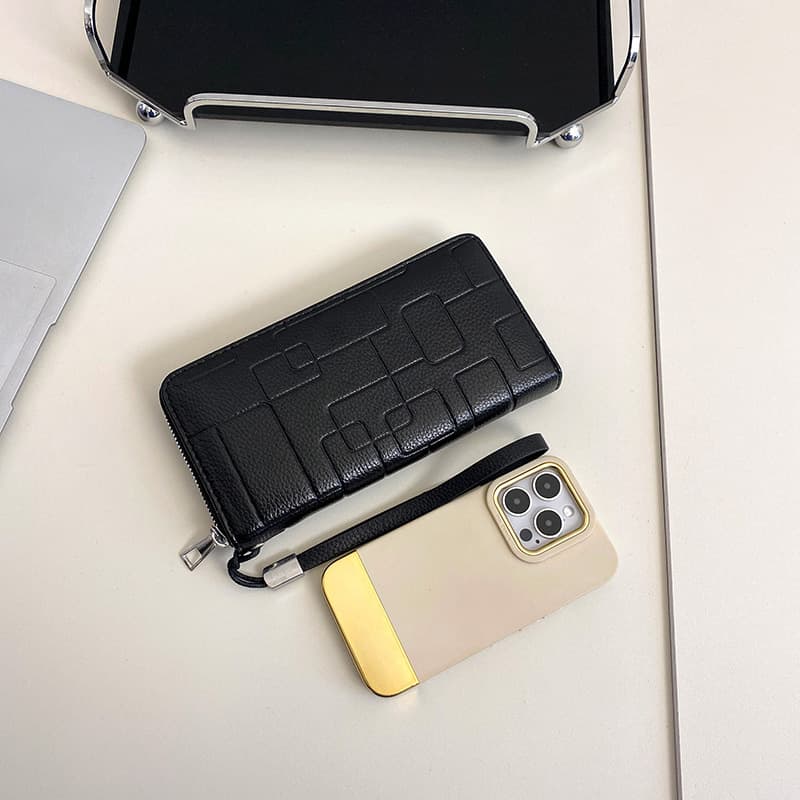 メンズ長財布 編み込み風型押し薄型長財布