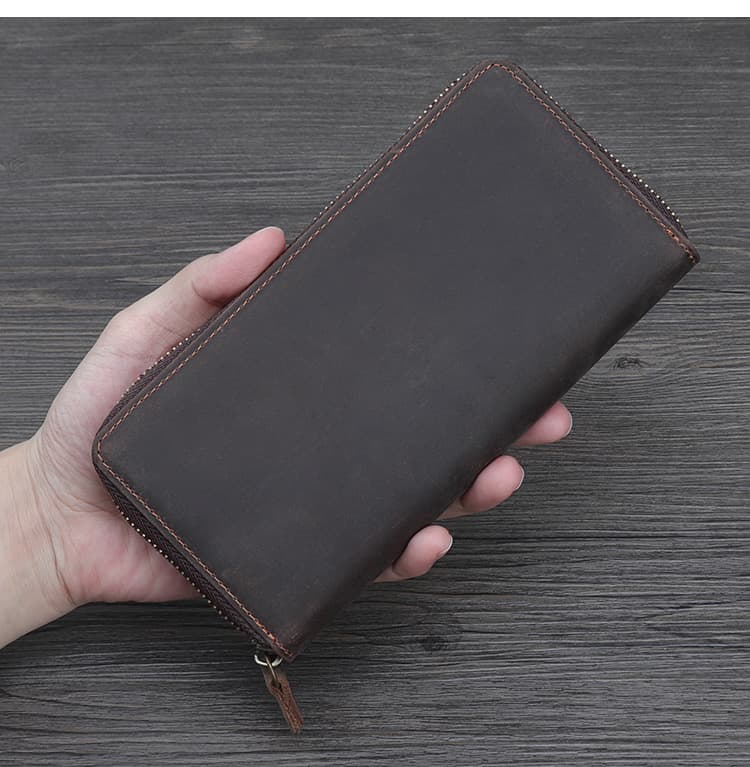 メンズ長財布 本革製薄型ファスナー付き長財布