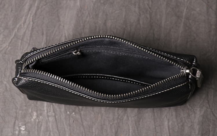 メンズ長財布 本革ジップ ストラップ付き財布