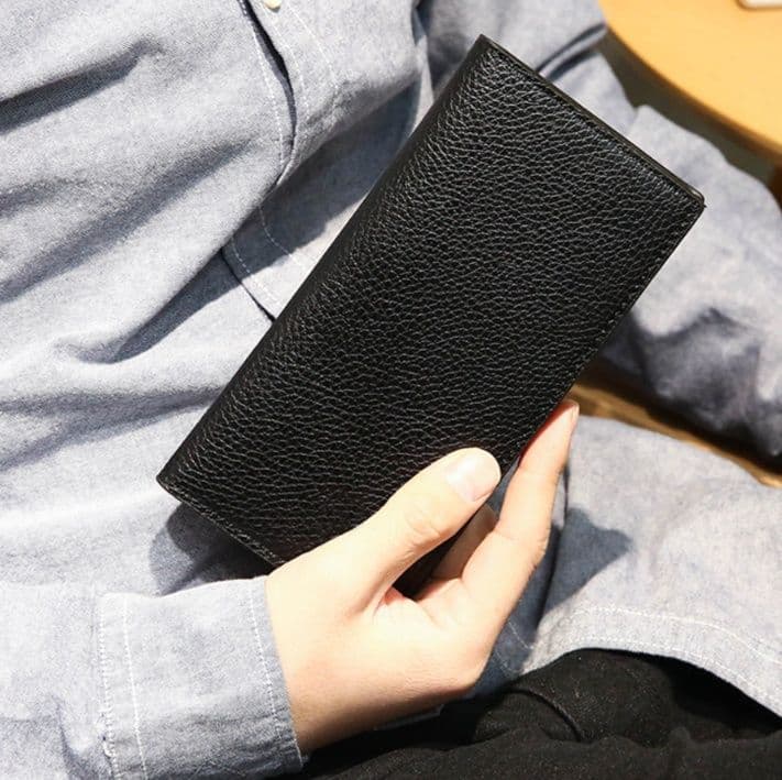 メンズ長財布 薄い シンプル型押し薄型長財布
