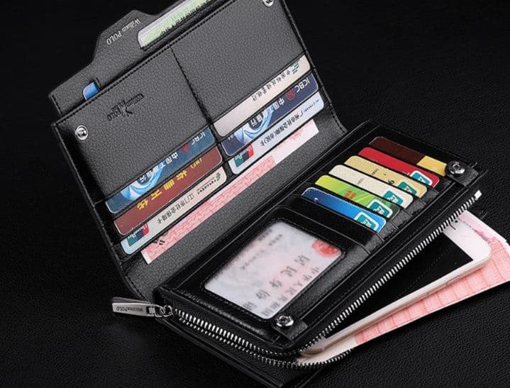 メンズ長財布 薄い スマートスリム本革ハンドストラップ財布