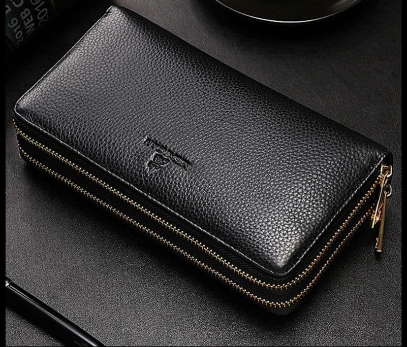 メンズ長財布 コンパクト 二重ファスナー機能的収納財布