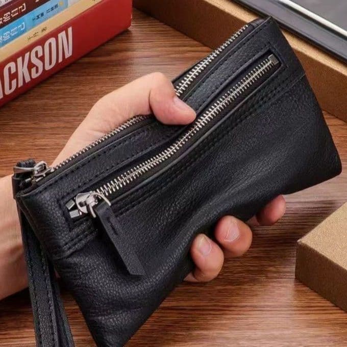 メンズ長財布 スマホ収納 ダブルジップ 薄型長財布