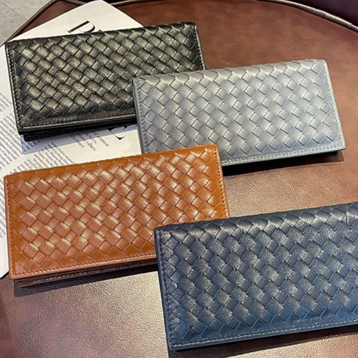 メンズ長財布 職人編み込み薄型長財布