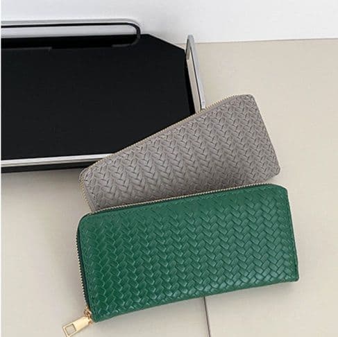 メンズ長財布 編み込み模様薄型長財布