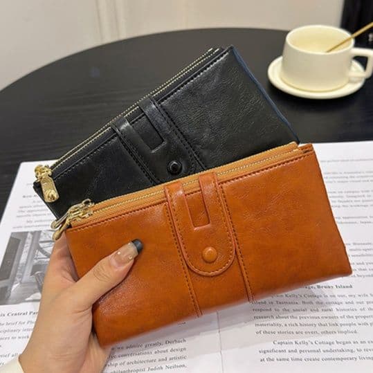 メンズ長財布 コンパクト多機能カード収納付きスナップボタン留め長財布