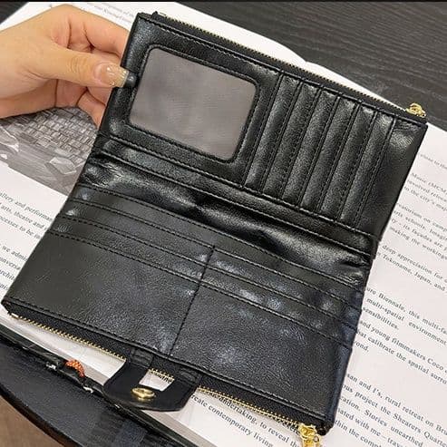 メンズ長財布 コンパクト多機能カード収納付きスナップボタン留め長財布