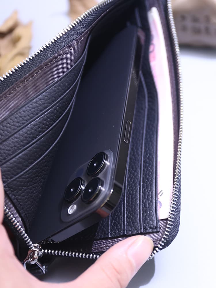 メンズ長財布 コンパクト 高級感溢れる型押しコンパクト財布