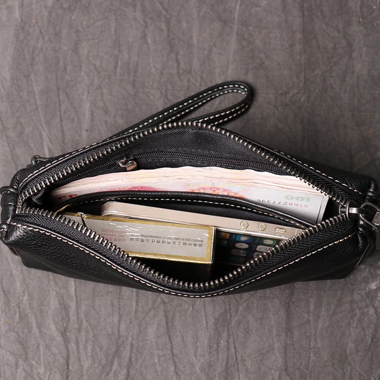 メンズ長財布 本革ジップ ストラップ付き財布