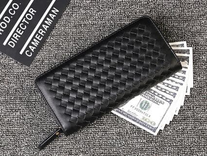メンズ長財布 コンパクト メンズ編み込み長財布コンパクト合成皮革カード入れ