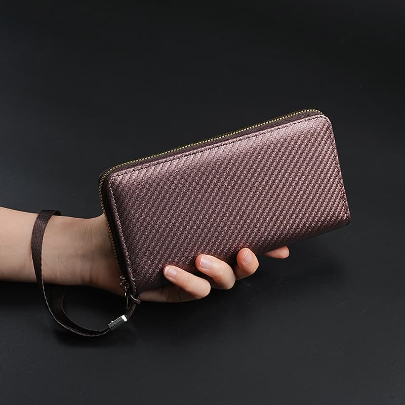 メンズ長財布 コンパクト 斜め織り模様のスマート長財布
