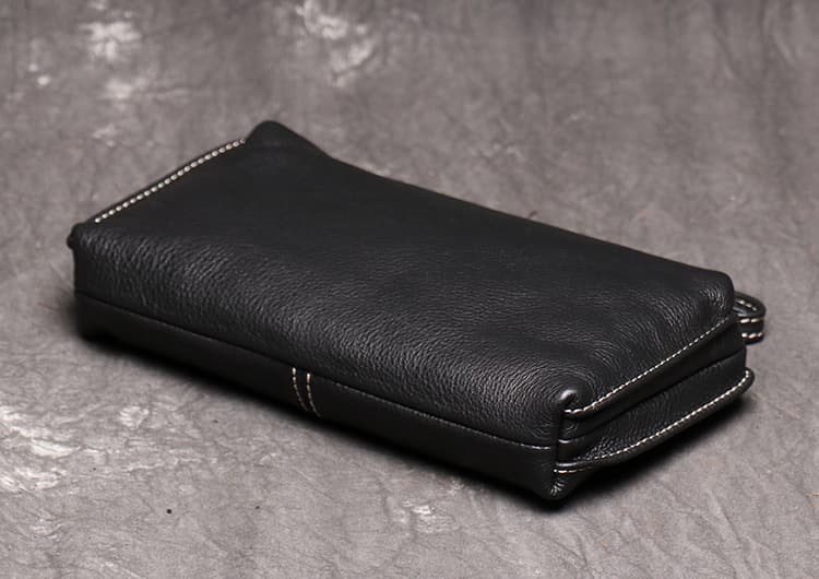 メンズ長財布 本革ジップ ストラップ付き財布