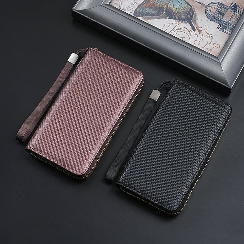 メンズ長財布 コンパクト 斜め織り模様のスマート長財布