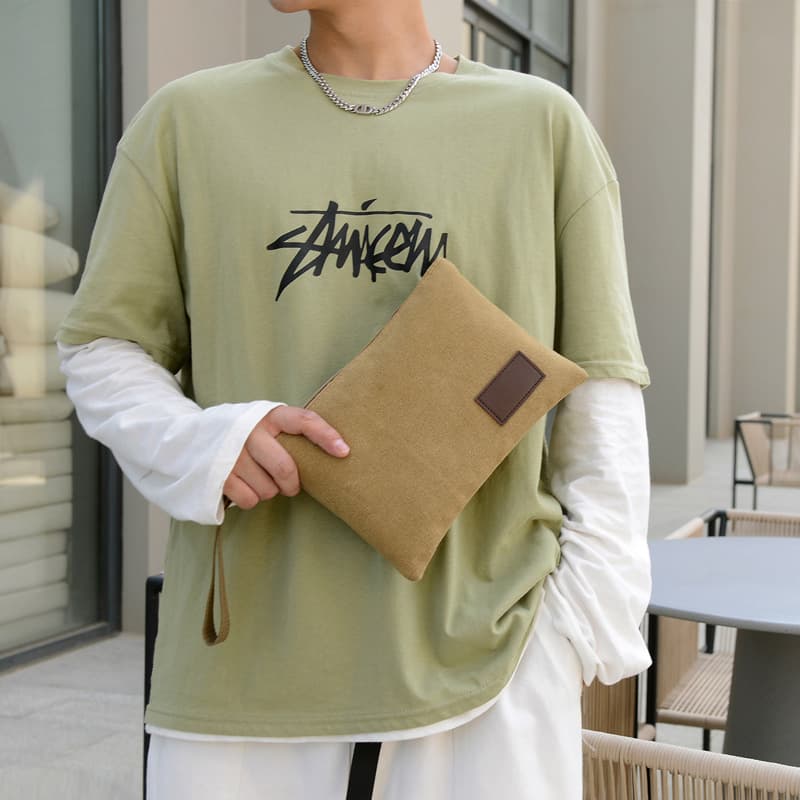 メンズ長財布 帆布クラッチ財布 薄型ハンドストラップ