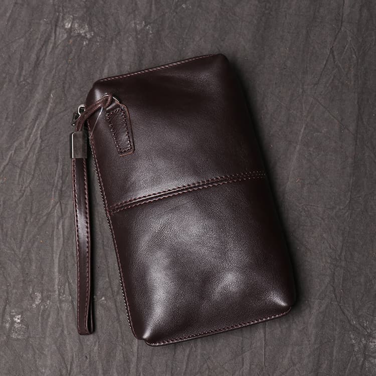 メンズ長財布 本革ジップ ストラップ付き財布