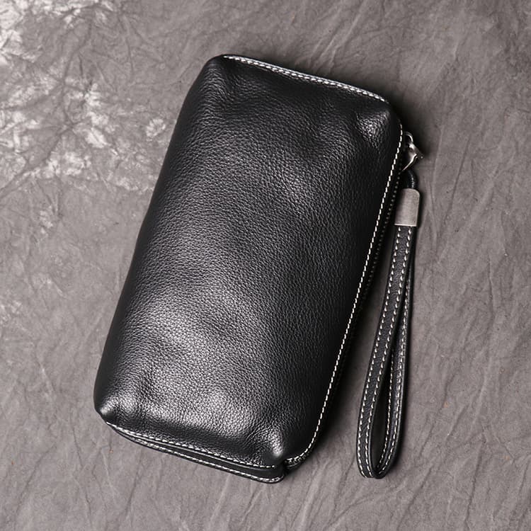 メンズ長財布 本革ジップ ストラップ付き財布